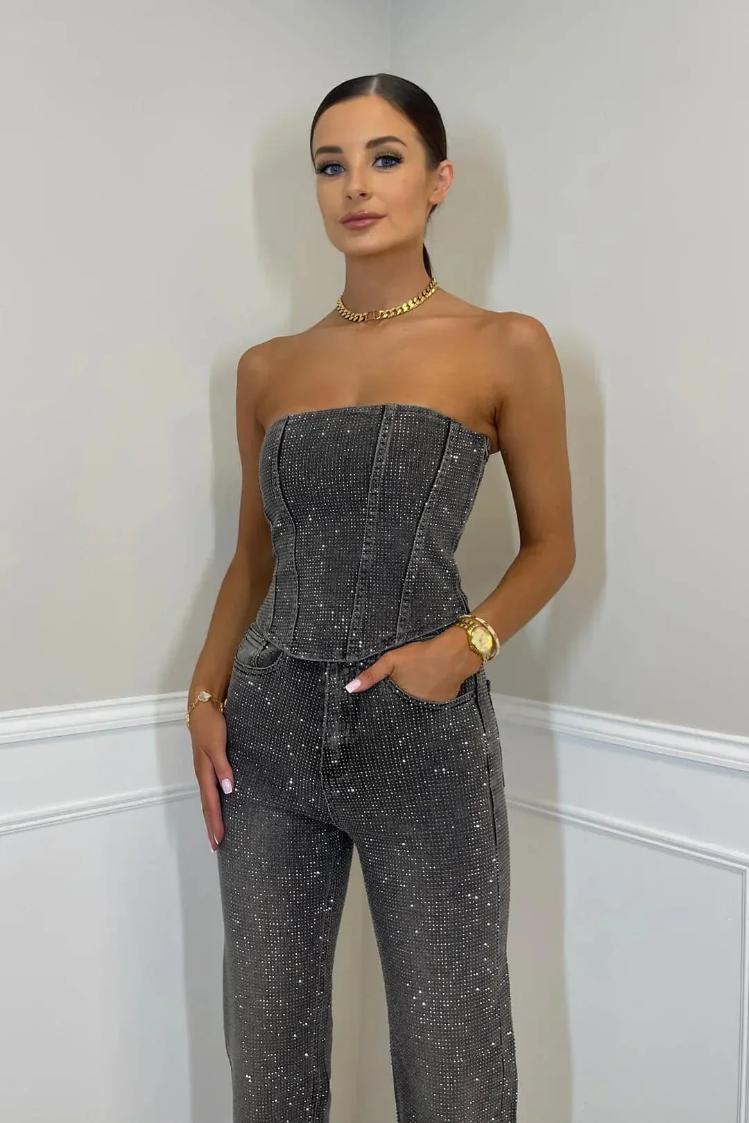 Ginia | Lange Bustier Jumpsuit – Glamour en Distinctie