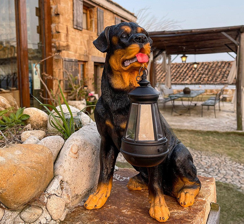 Statua Di Cane Solare Con Lanterna LED – Decorazione E Luce