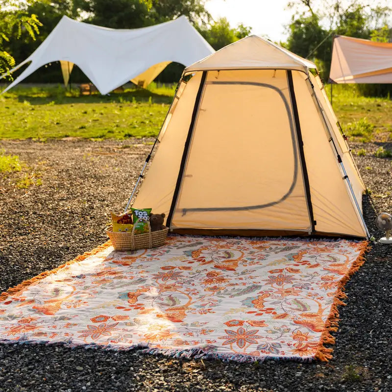 Pătură Boho cu Motive Florale și Franjuri