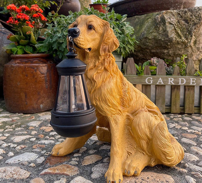 Statua Di Cane Solare Con Lanterna LED – Decorazione E Luce