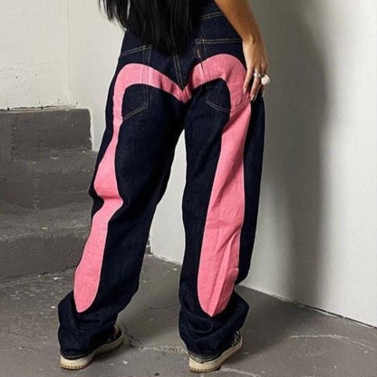 Nina | Pantaloni Moda – Taglio Dritto E Motivo Cuore Contrasto 