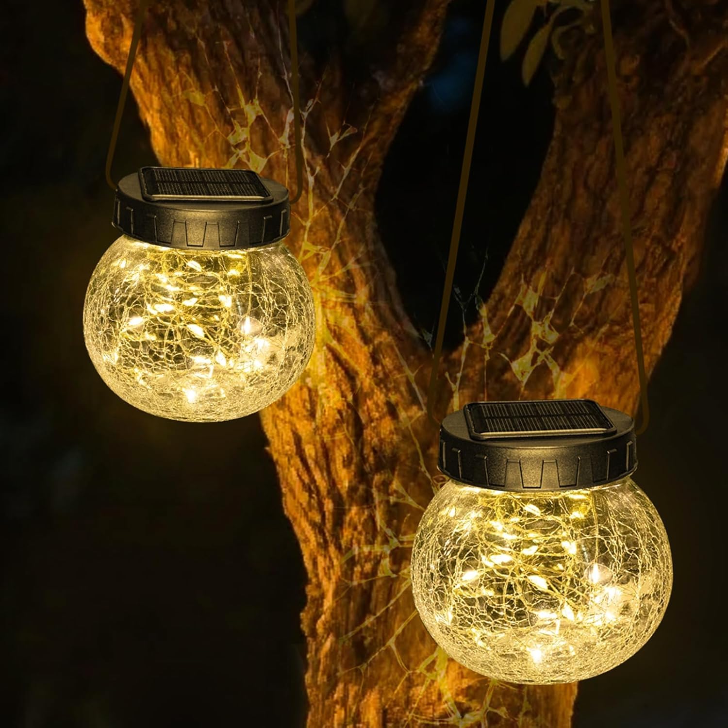 Hanging Solar Lantern — Elegance in Cracked Glass 