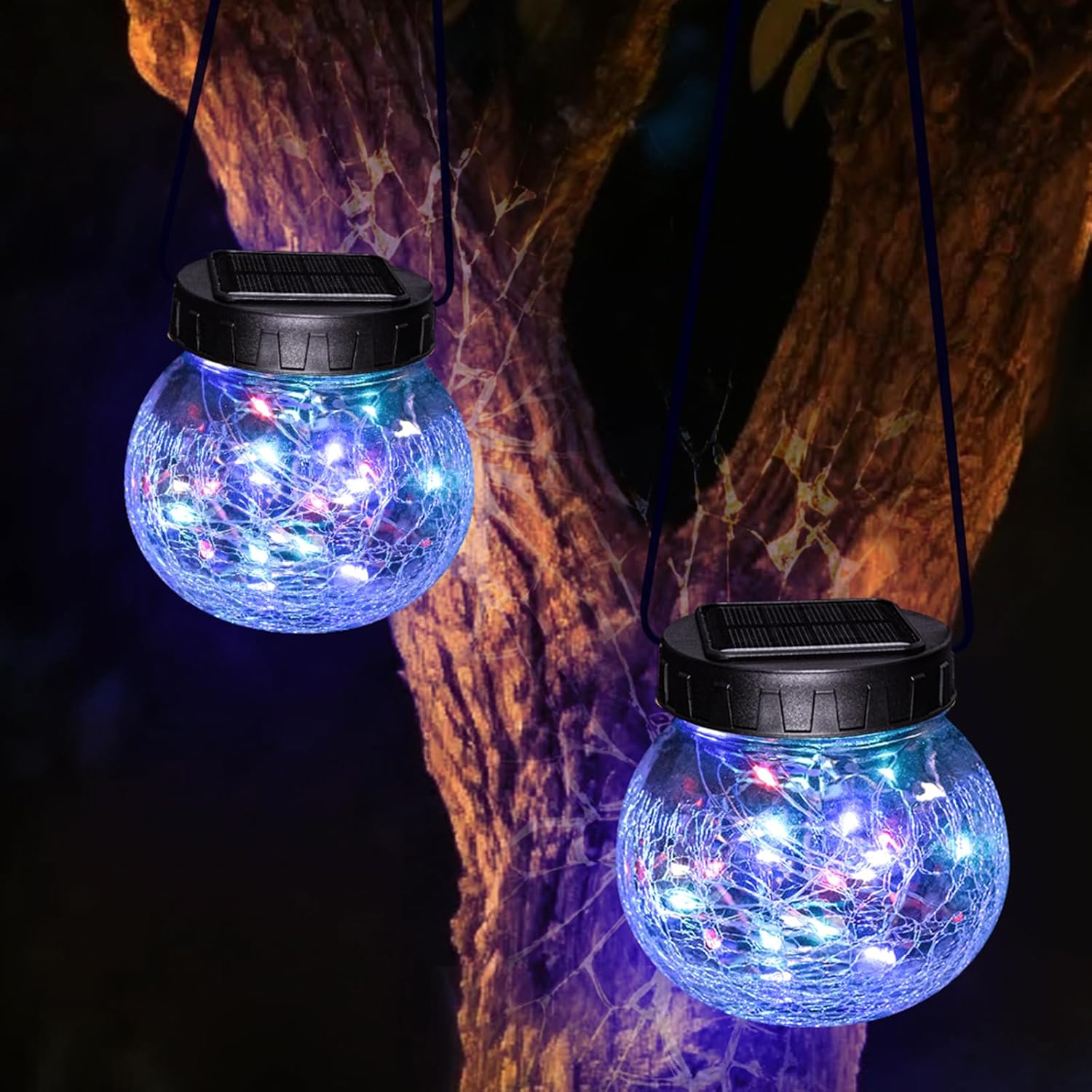 Hanging Solar Lantern — Elegance in Cracked Glass 