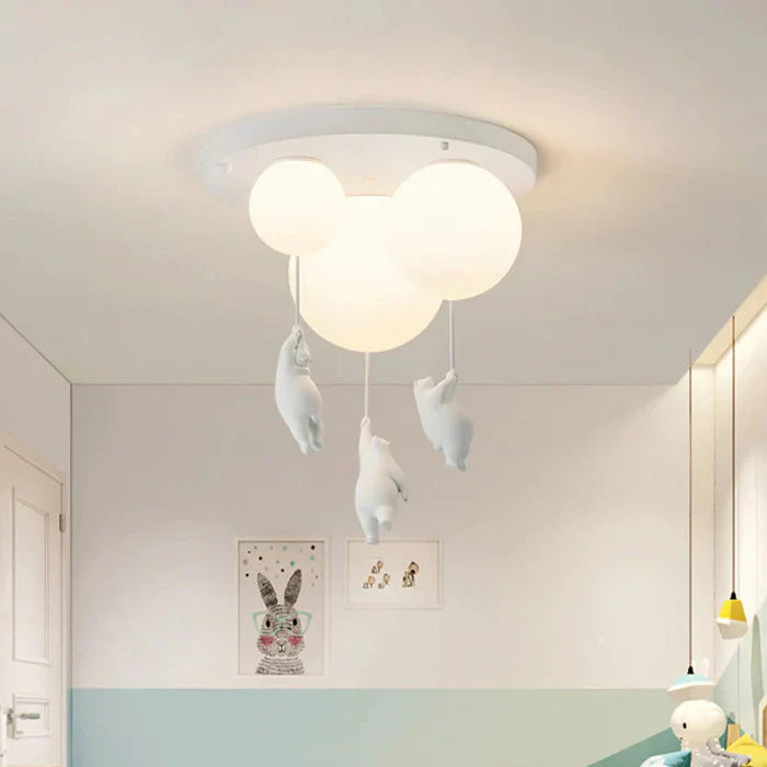 Lampa sufitowa dla dzieci — zawieszone misie na świecących balonach 
