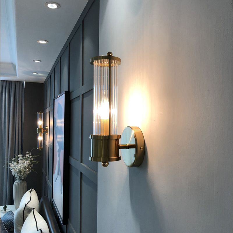 Luminaire Mural Cylindrique Moderne - Style Moderne Doré En Métal Et Verre