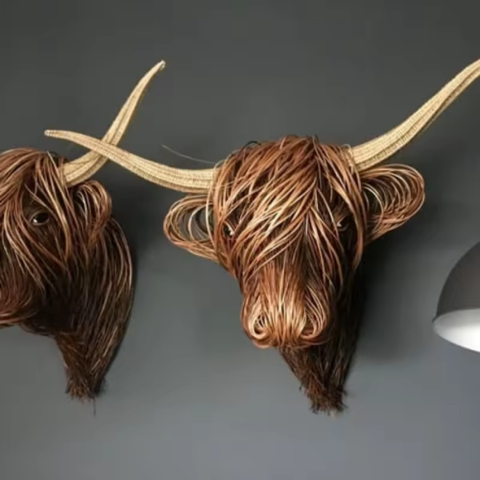 Zopfmuster-Rinderkopf – Wandkunst aus Natur 