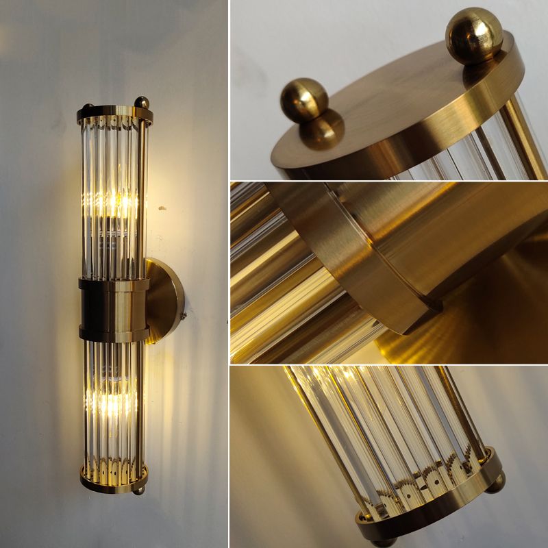 Luminaire Mural Cylindrique Moderne - Style Moderne Doré En Métal Et Verre