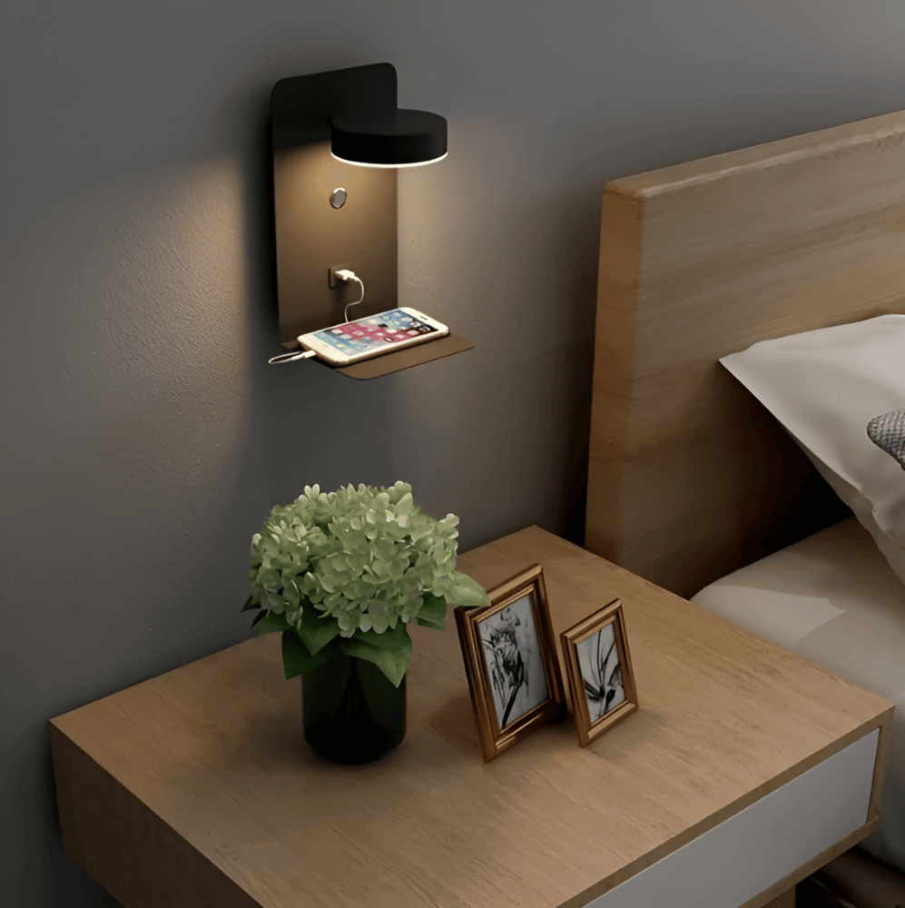 Led fali lámpa polccal és USB porttal - Modern design és 2 az 1-ben funkció